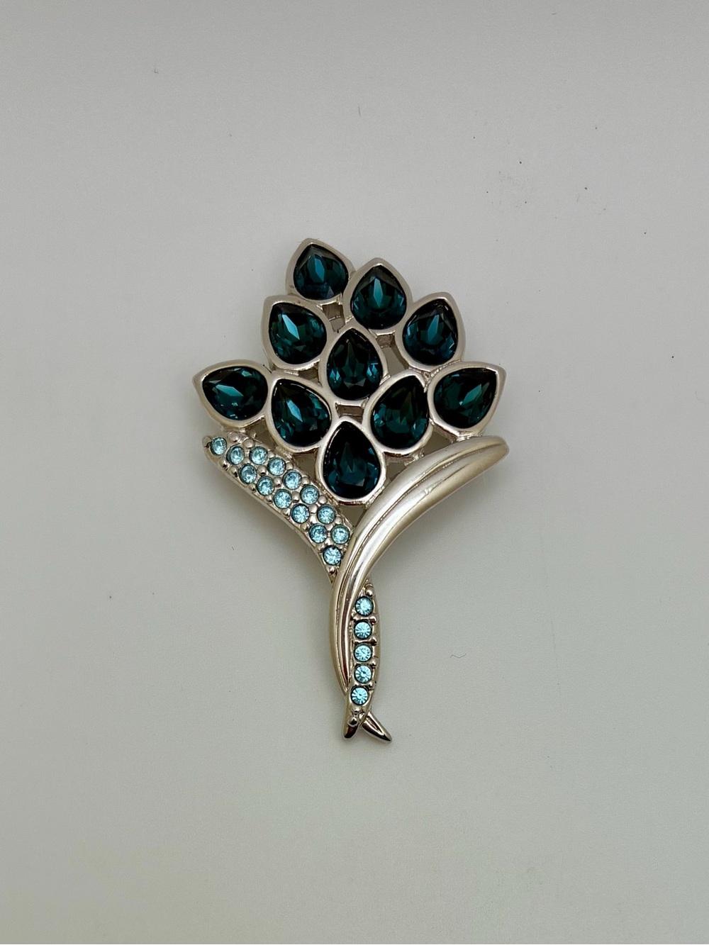 Swarovski Swan Bouquet Blue Flowers Crystal Brooch